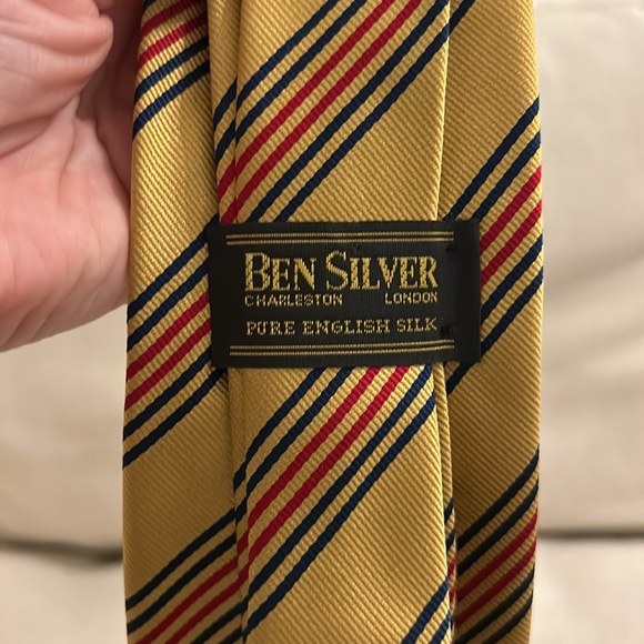 Ben Silver 100% Silk Men's Neck Tie - Charleston - London- Gold/Red/Navy OS - Picture 4 of 5